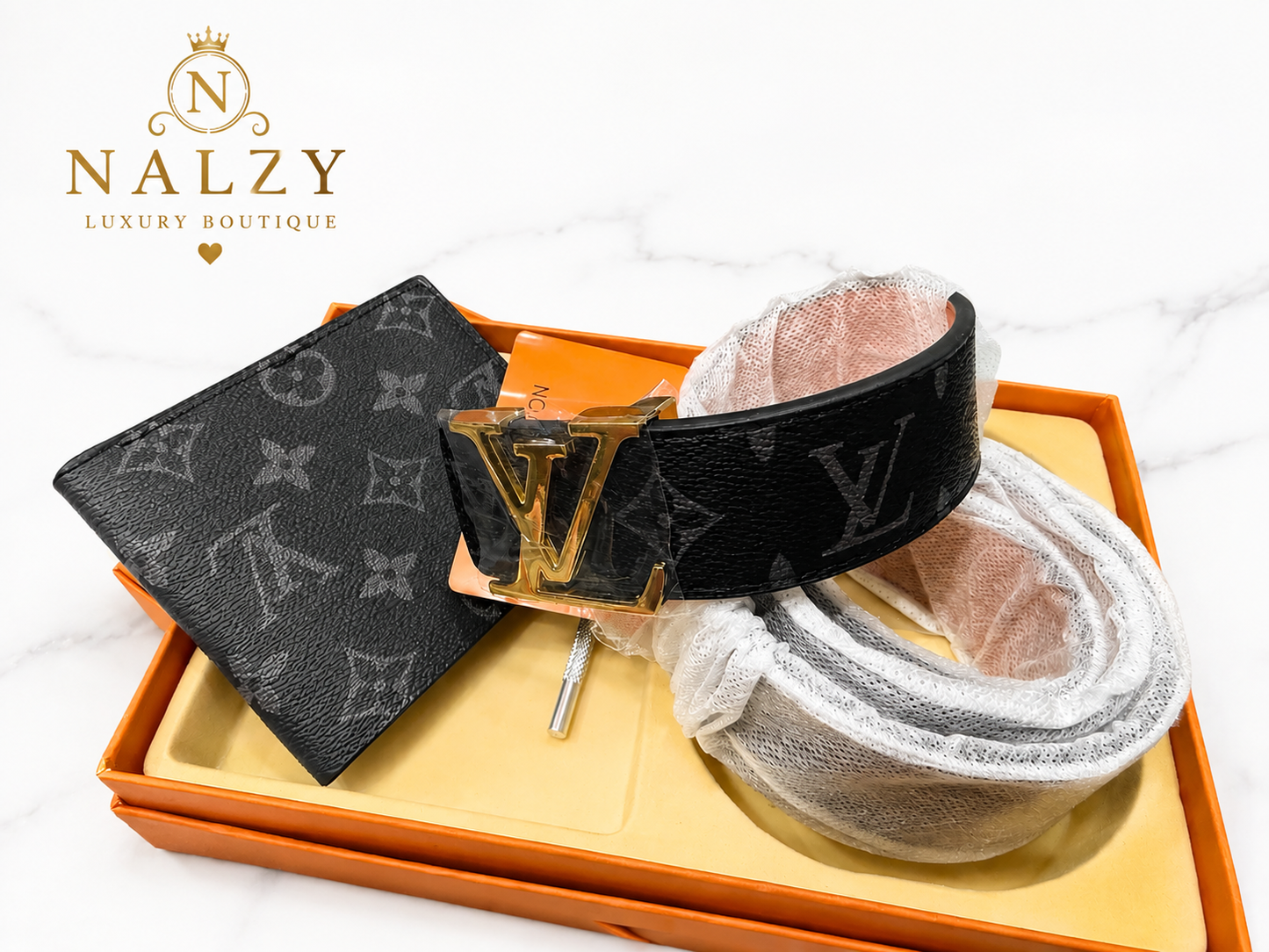 Set Premium para Caballero – Cartera y Cinturón Estilo Luxury Negro con Hebilla Dorada
