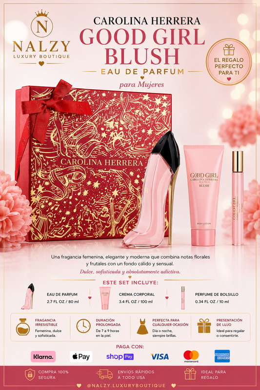 Carolina Herrera Good Girl Blush Set 3 Piezas para Mujer – Eau de Parfum 2.7 oz + Body Lotion + Perfume Travel Size