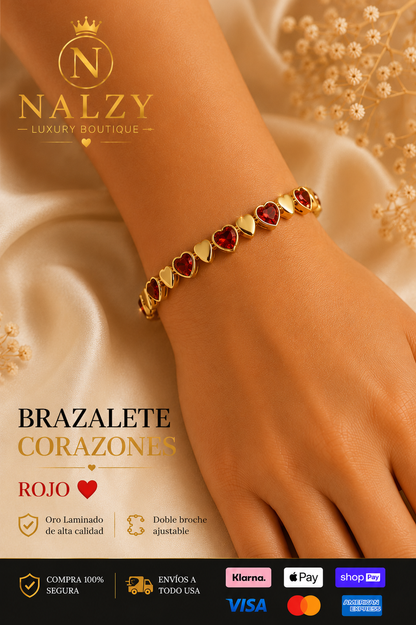 Brazalete Corazones Oro Laminado | Ajustable | 4 Colores