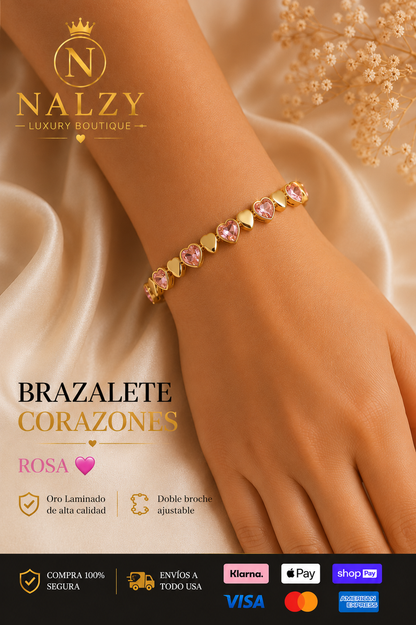 Brazalete Corazones Oro Laminado | Ajustable | 4 Colores
