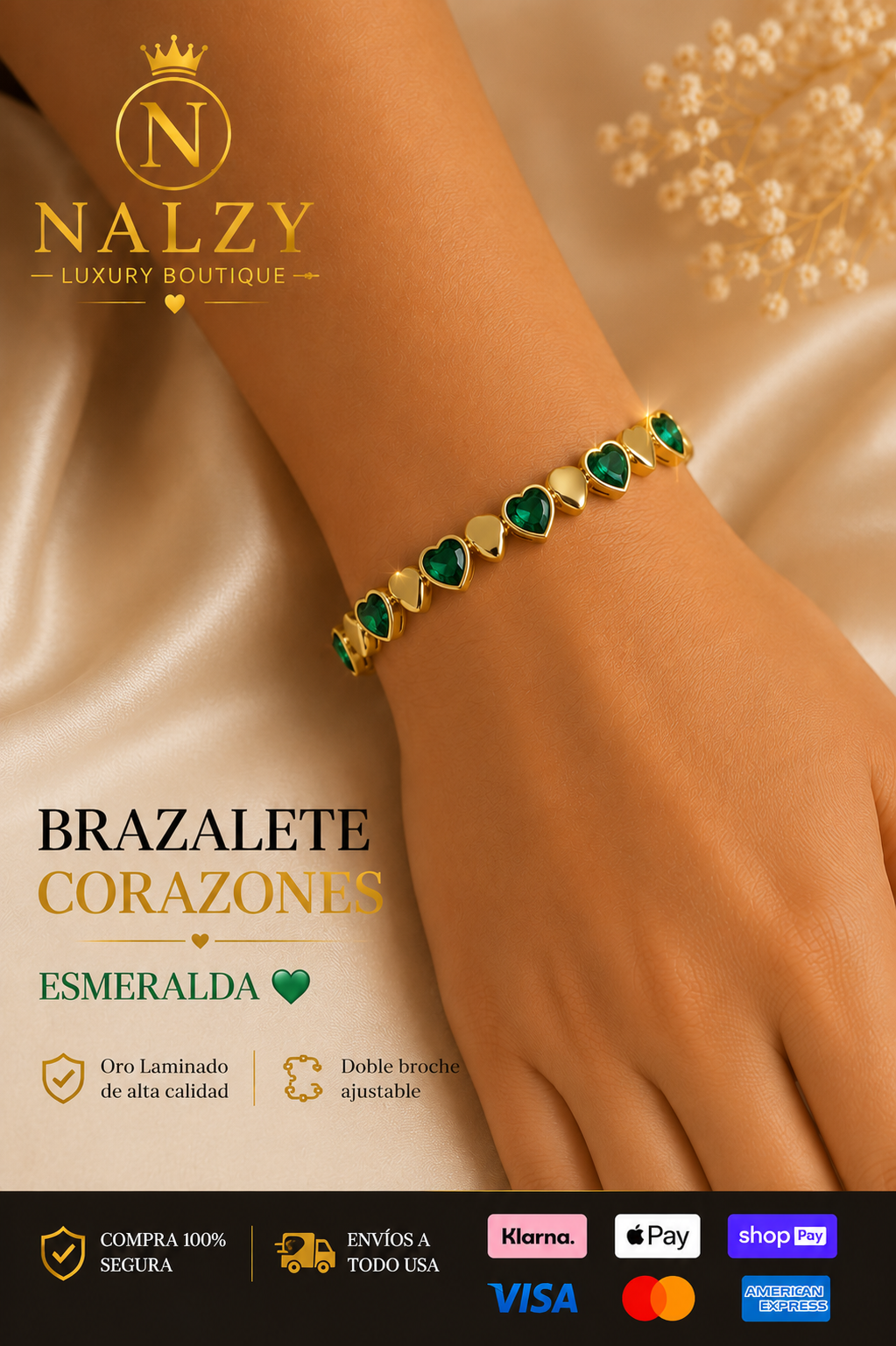 Brazalete Corazones Oro Laminado | Ajustable | 4 Colores