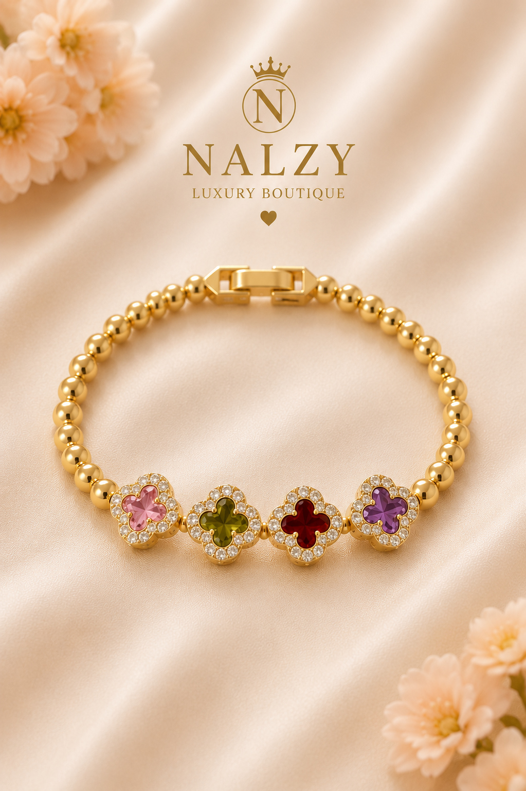 Brazalete Trébol Multicolor/negro con Circonias | Oro Laminado