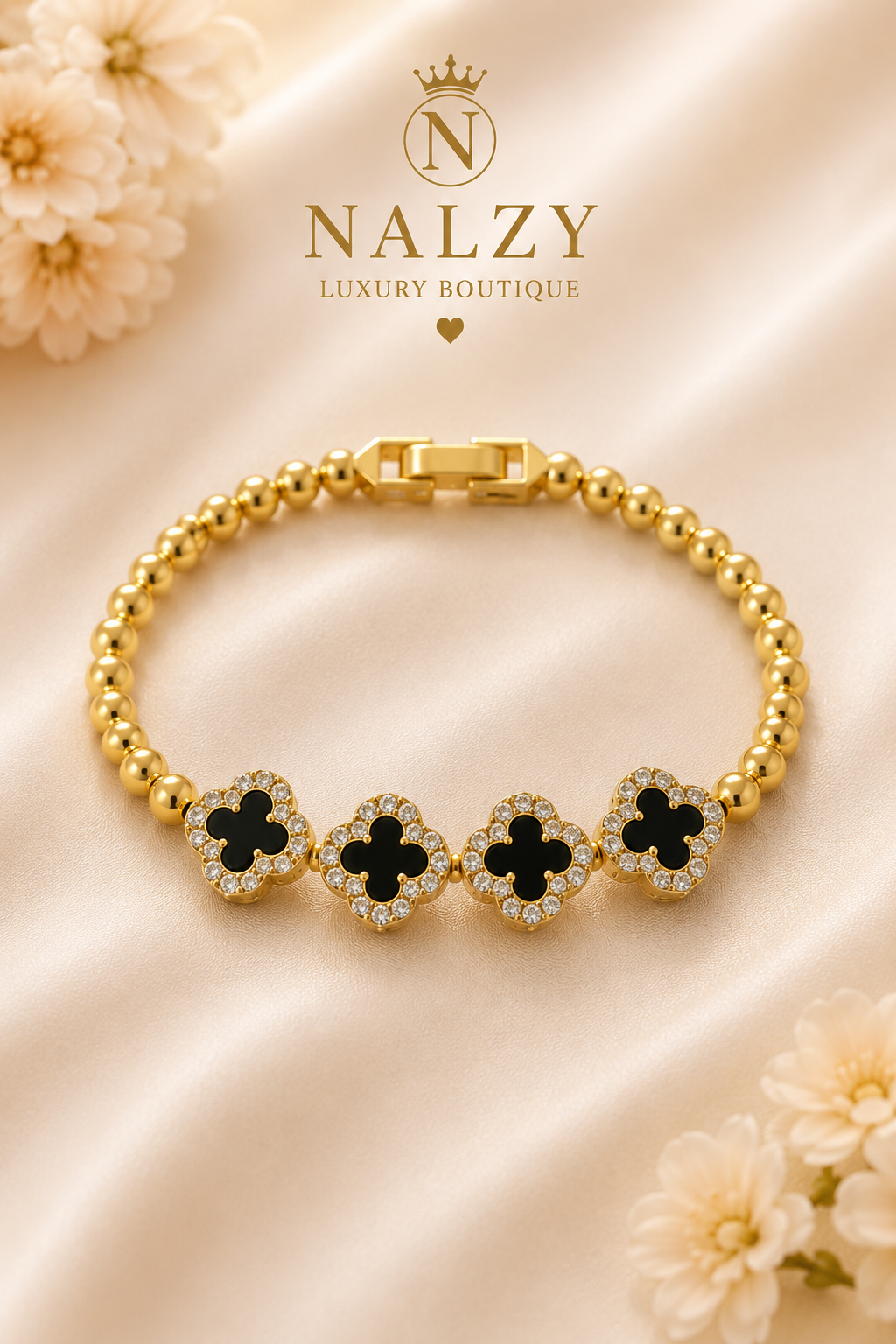 Brazalete Trébol Multicolor/negro con Circonias | Oro Laminado