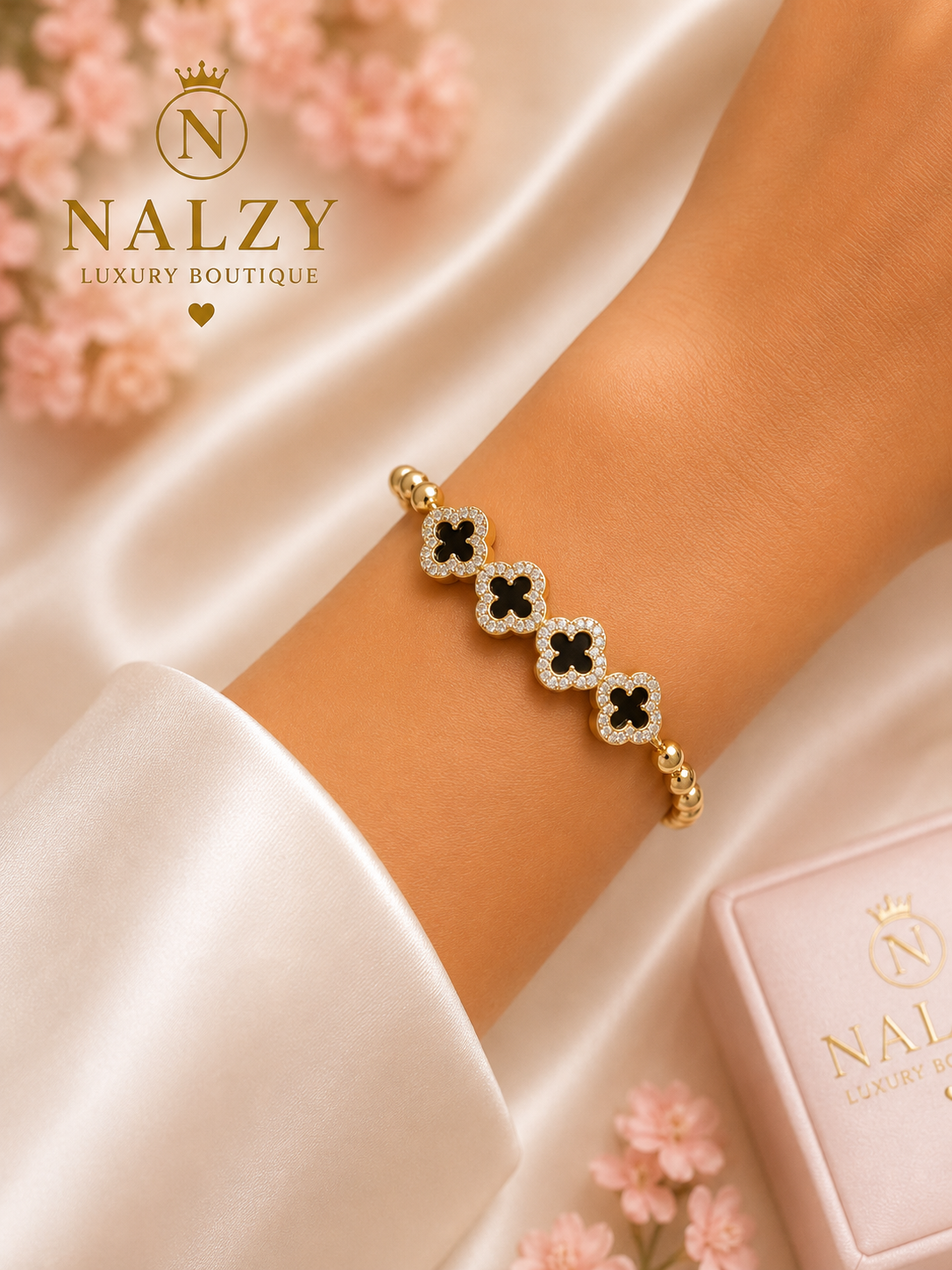 Brazalete Trébol Multicolor/negro con Circonias | Oro Laminado