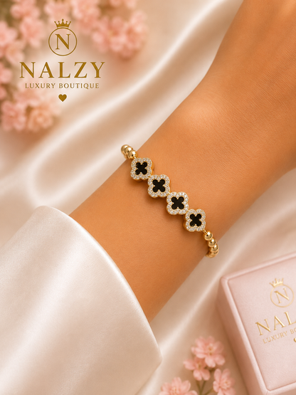 Brazalete Trébol Multicolor/negro con Circonias | Oro Laminado