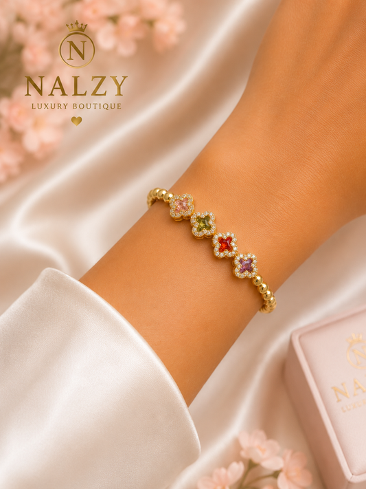 Brazalete Trébol Multicolor/negro con Circonias | Oro Laminado