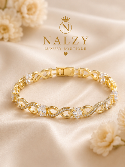 Pulsera Infinito con Circonias | Oro Laminado | Doble Broche Ajustable