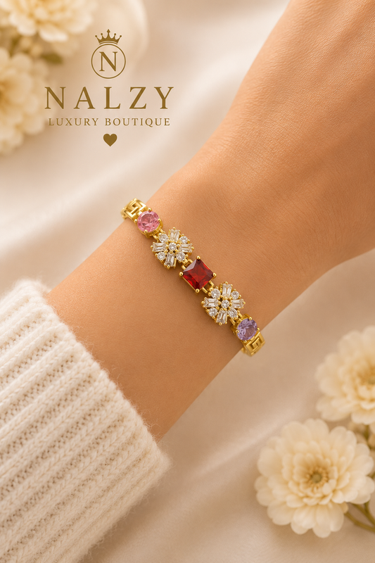 Brazalete Multicolor de Pedrería Premium | Oro Laminado | Doble Broche Ajustable