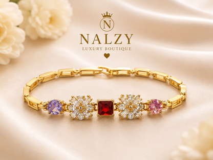 Brazalete Multicolor de Pedrería Premium | Oro Laminado | Doble Broche Ajustable
