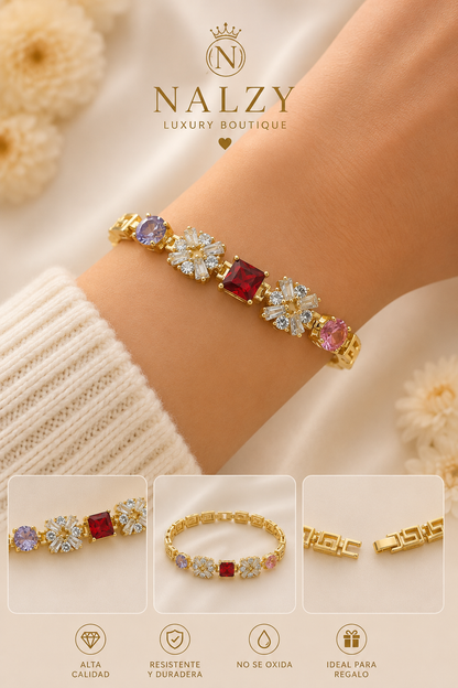 Brazalete Multicolor de Pedrería Premium | Oro Laminado | Doble Broche Ajustable