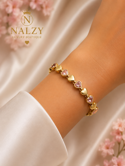 Brazalete Corazones Oro Laminado | Ajustable | 4 Colores