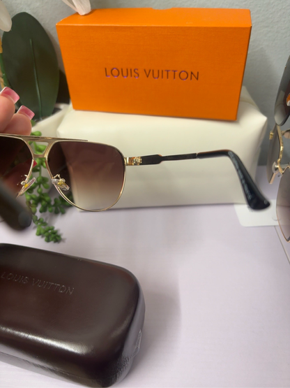 Lentes de Sol Estilo LV Aviador Dorados para Mujer – Café Degradado - Negro