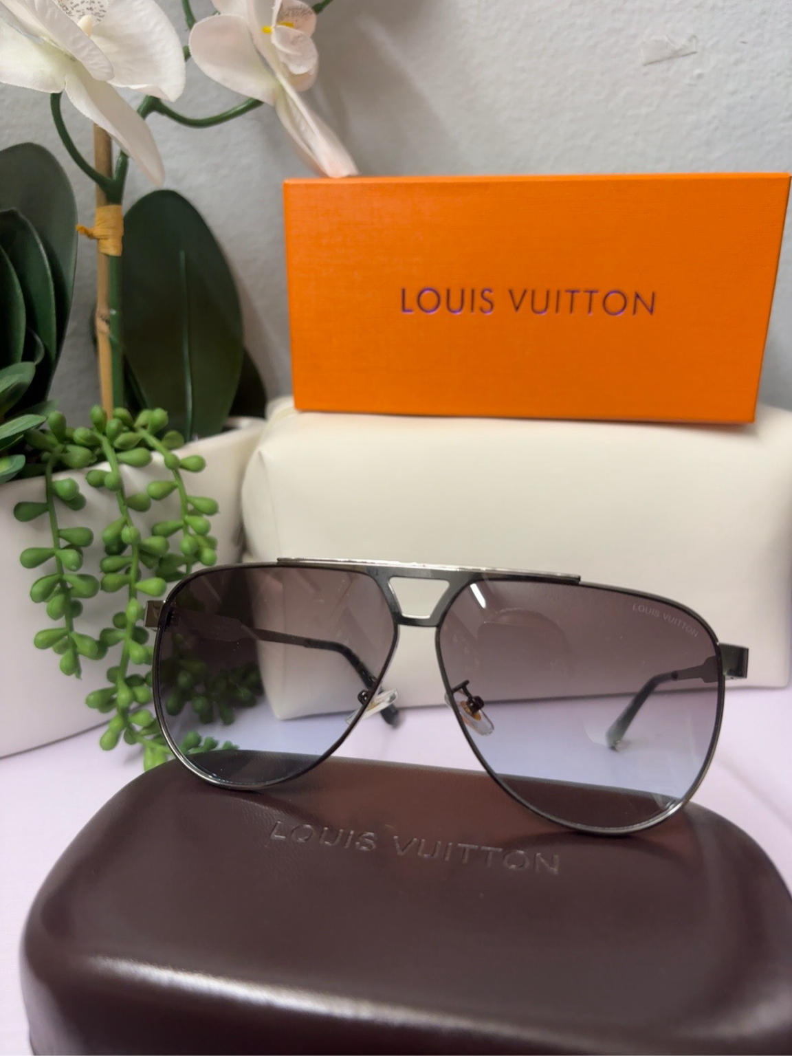 Lentes de Sol Estilo LV Aviador Premium – Negro Mate | Hombre