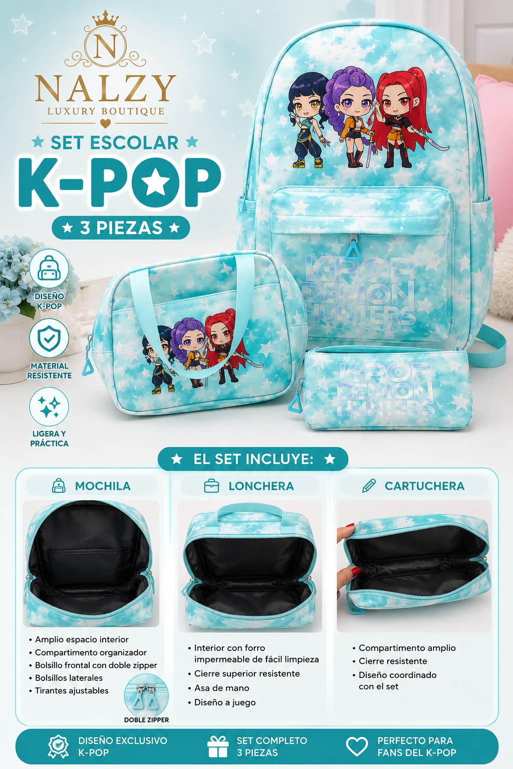 Set Escolar K-Pop Demon Hunters 3 Piezas