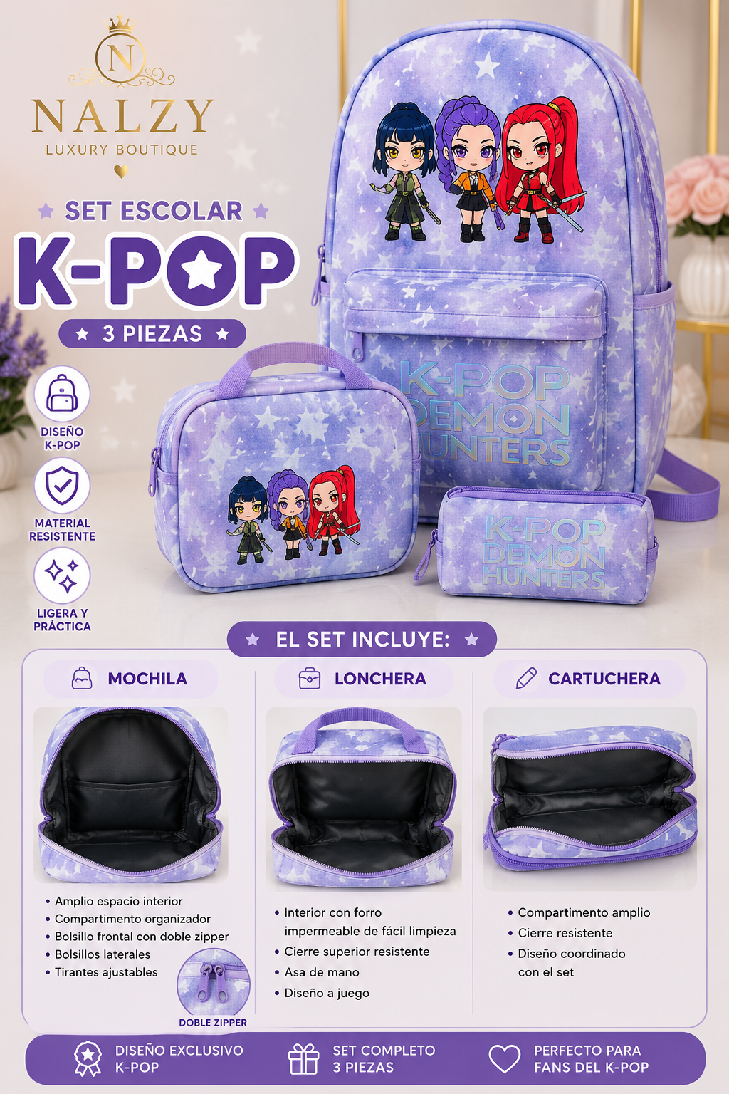 Set Escolar K-Pop Demon Hunters 3 Piezas
