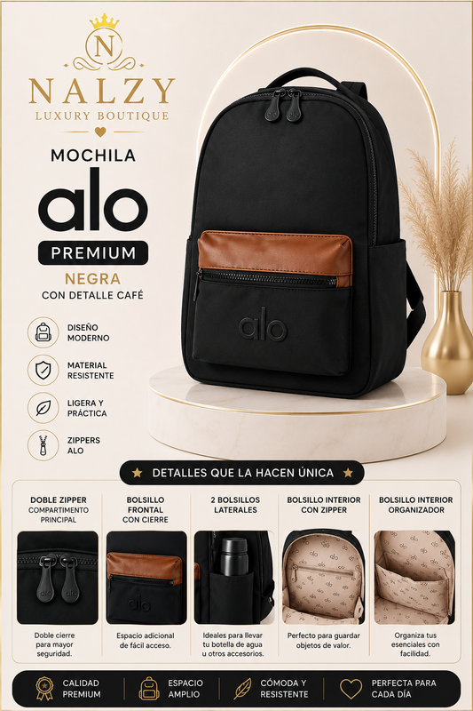 Mochila Alo Premium – Negro con Detalles Camel