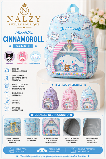 Mochila Infantil Sanrio con Ventana Transparente | Kuromi, My Melody y Cinnamoroll