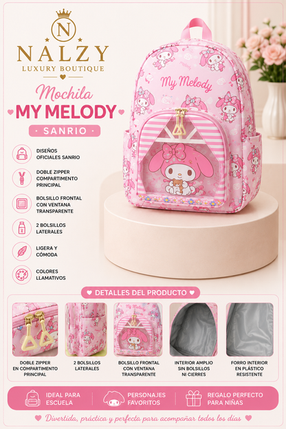 Mochila Infantil Sanrio con Ventana Transparente | Kuromi, My Melody y Cinnamoroll