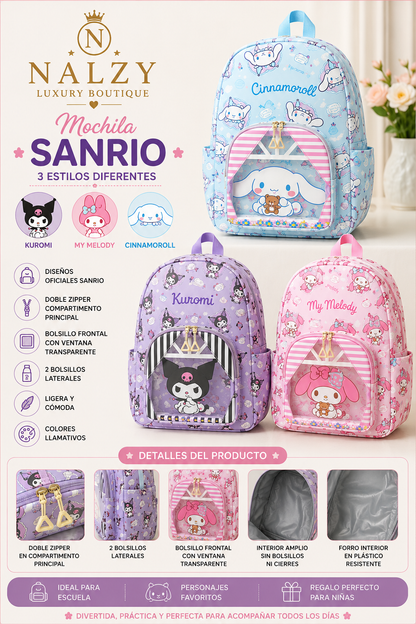 Mochila Infantil Sanrio con Ventana Transparente | Kuromi, My Melody y Cinnamoroll