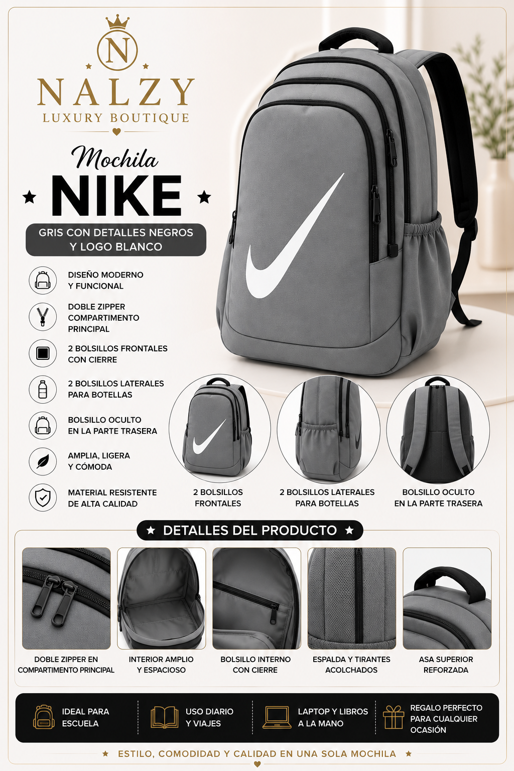 Mochila Deportiva Multifuncional Estilo Nike | Amplia, Cómoda y Resistente