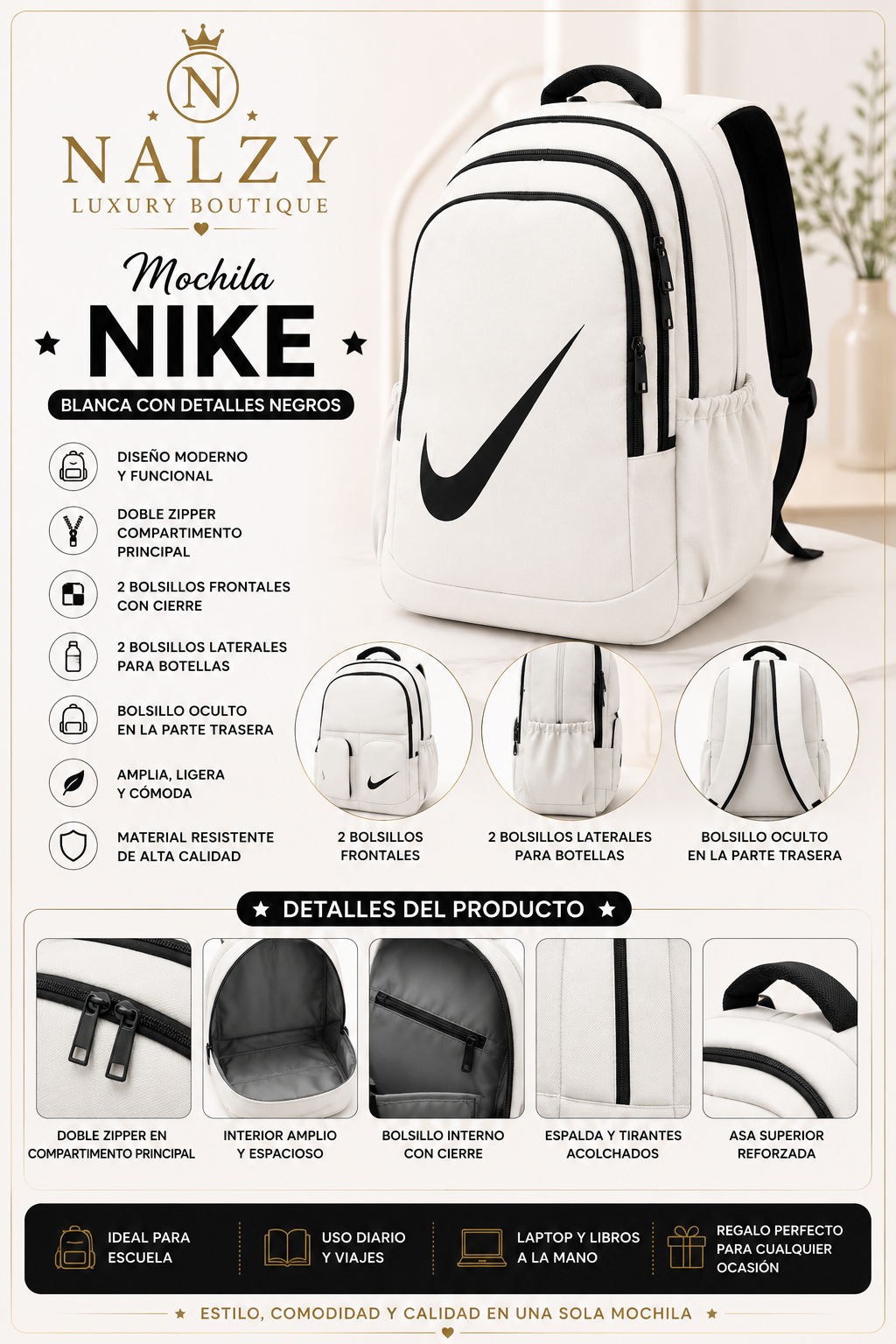 Mochila Deportiva Multifuncional Estilo Nike | Amplia, Cómoda y Resistente