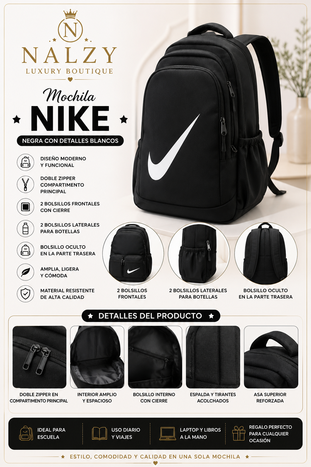 Mochila Deportiva Multifuncional Estilo Nike | Amplia, Cómoda y Resistente