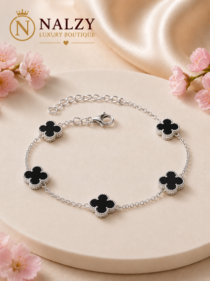 Pulsera de Tréboles Negros en Plata Italiana 925