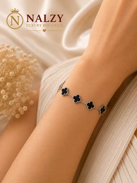 Pulsera de Tréboles Negros en Plata Italiana 925