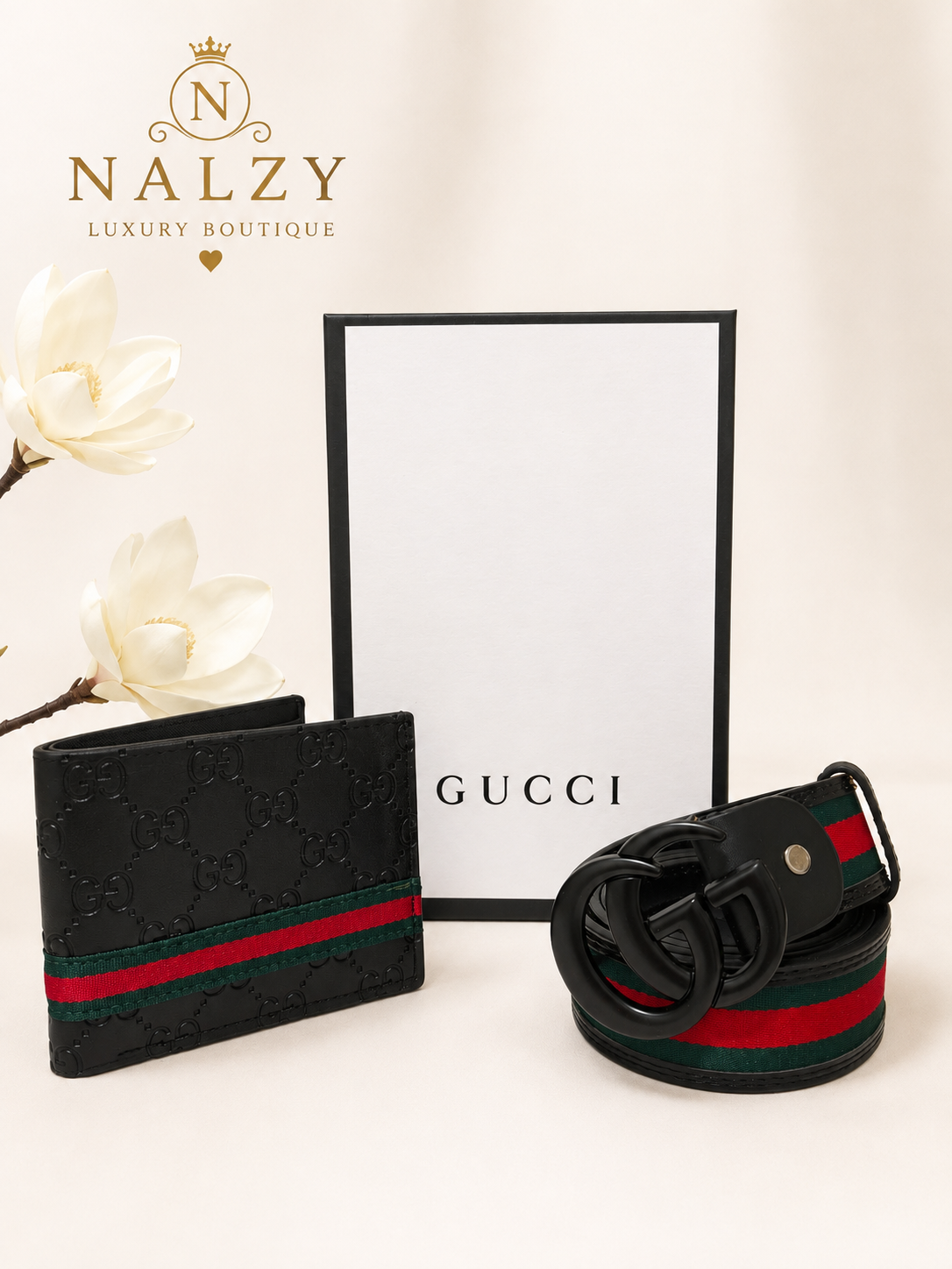 Set Premium para Caballero – Cartera y Cinturón Negro con Detalle Bicolor Estilo Luxury