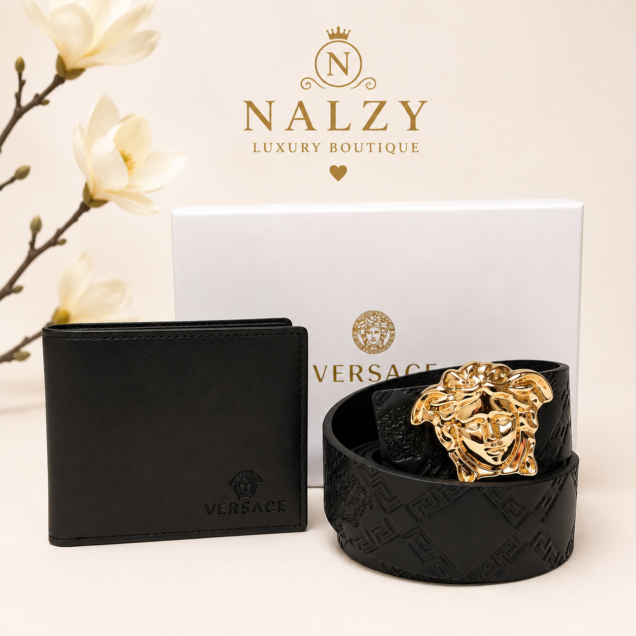 Set Premium para Caballero – Cartera y Cinturón con Hebilla Luxury Dorada